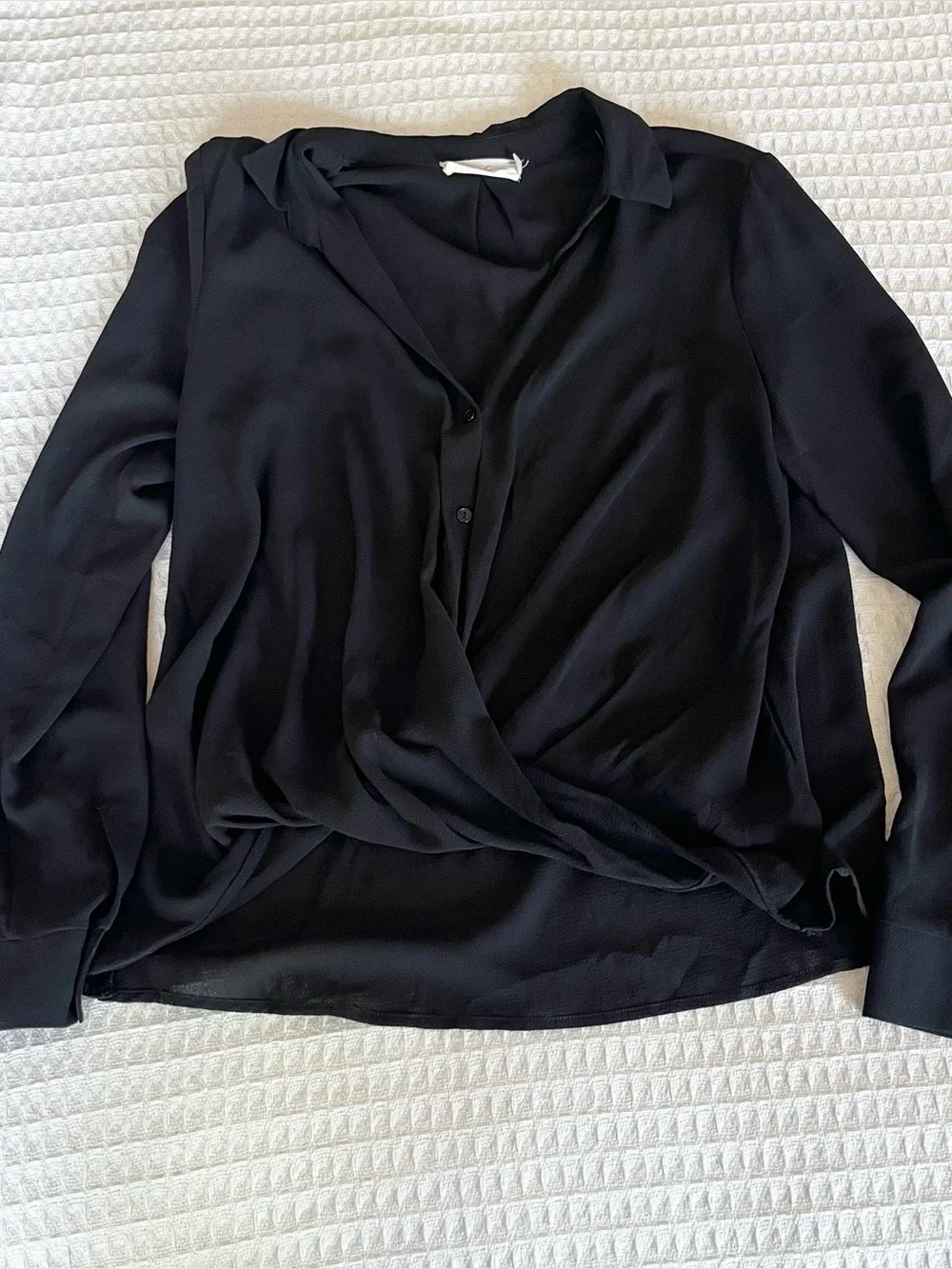 All in Favor Black Draped Wrap-Front Blouse medium